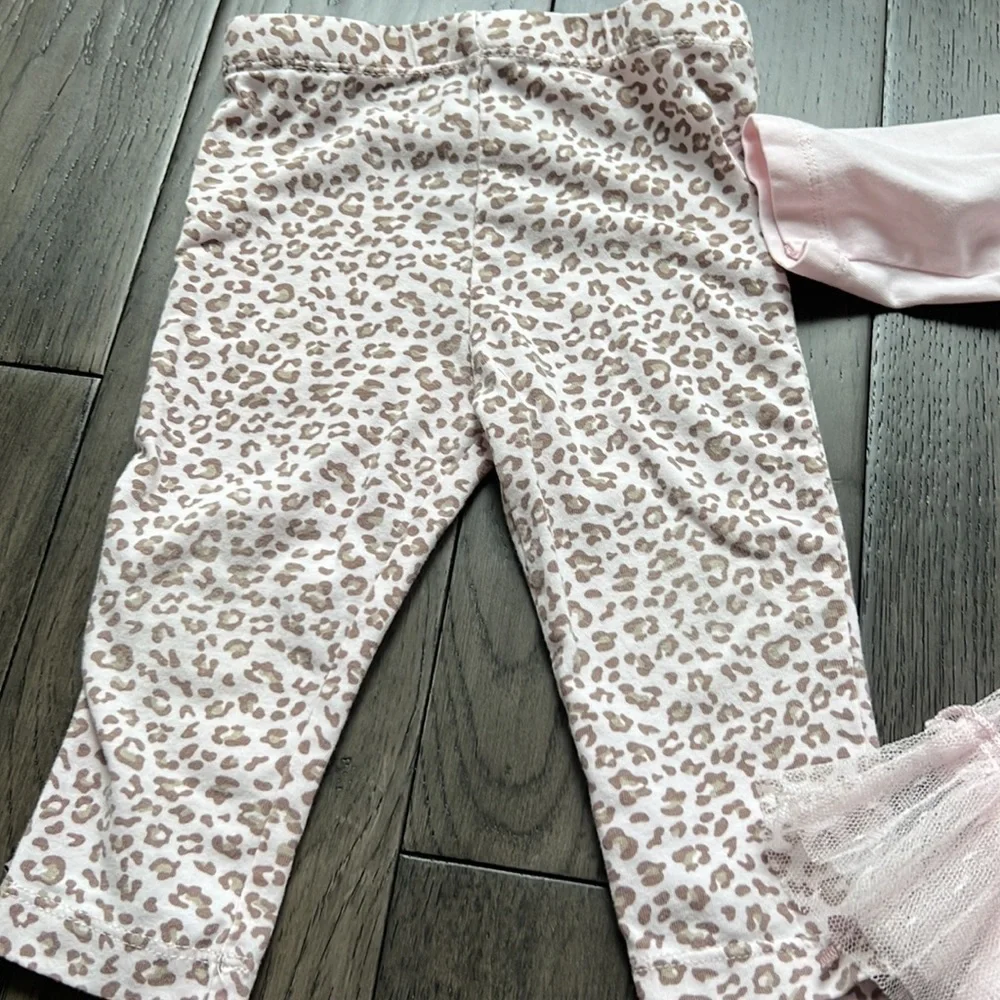 Little me long sleeve tulle tutu dress shirt with matching cheetah leggings